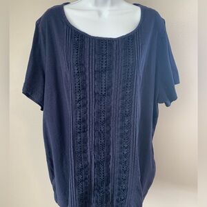 Croft &Barrow Classic Navy Short-Sleeve Women's Top with embroidery.